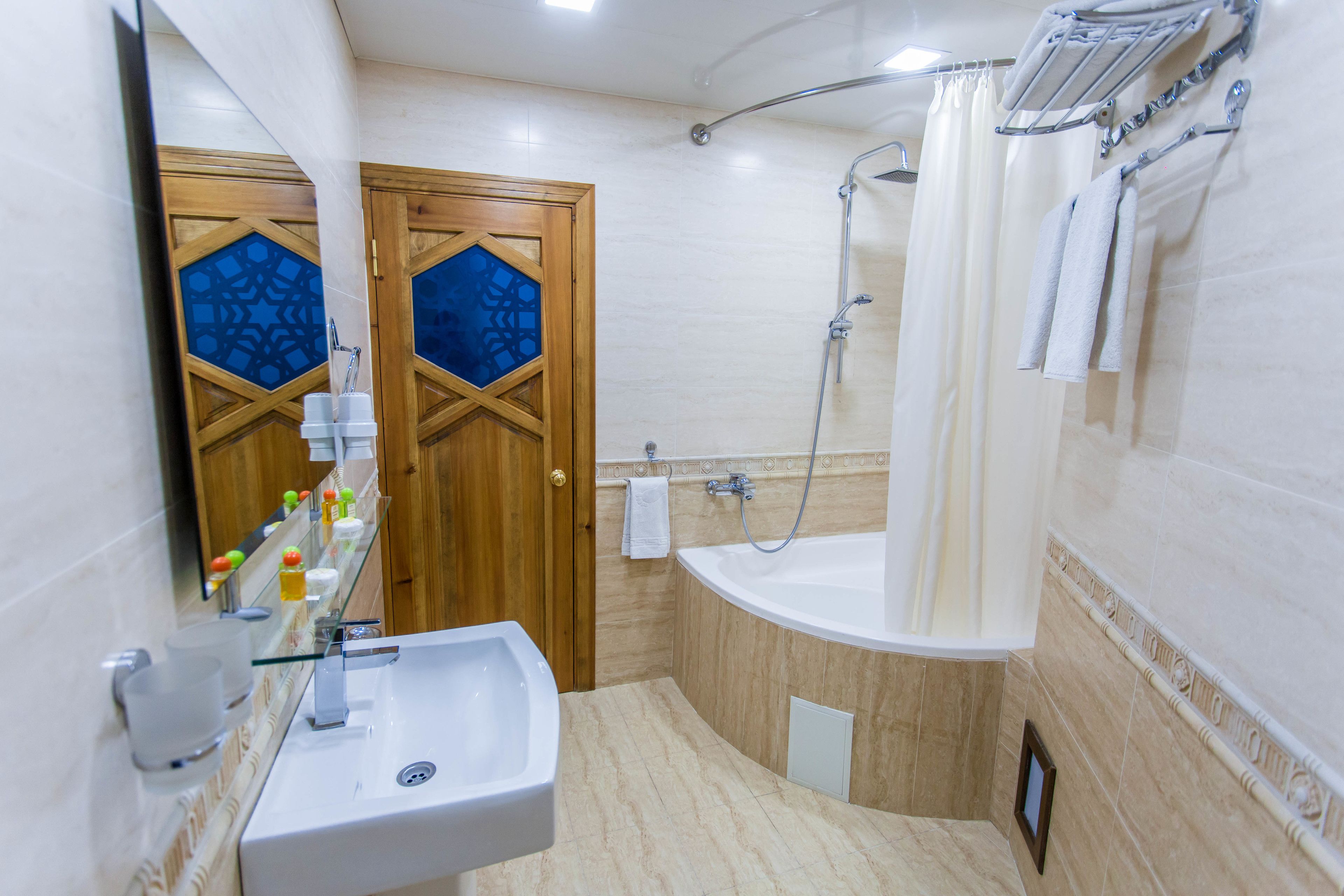 free toiletries, hair dryer, bathrobes, slippers