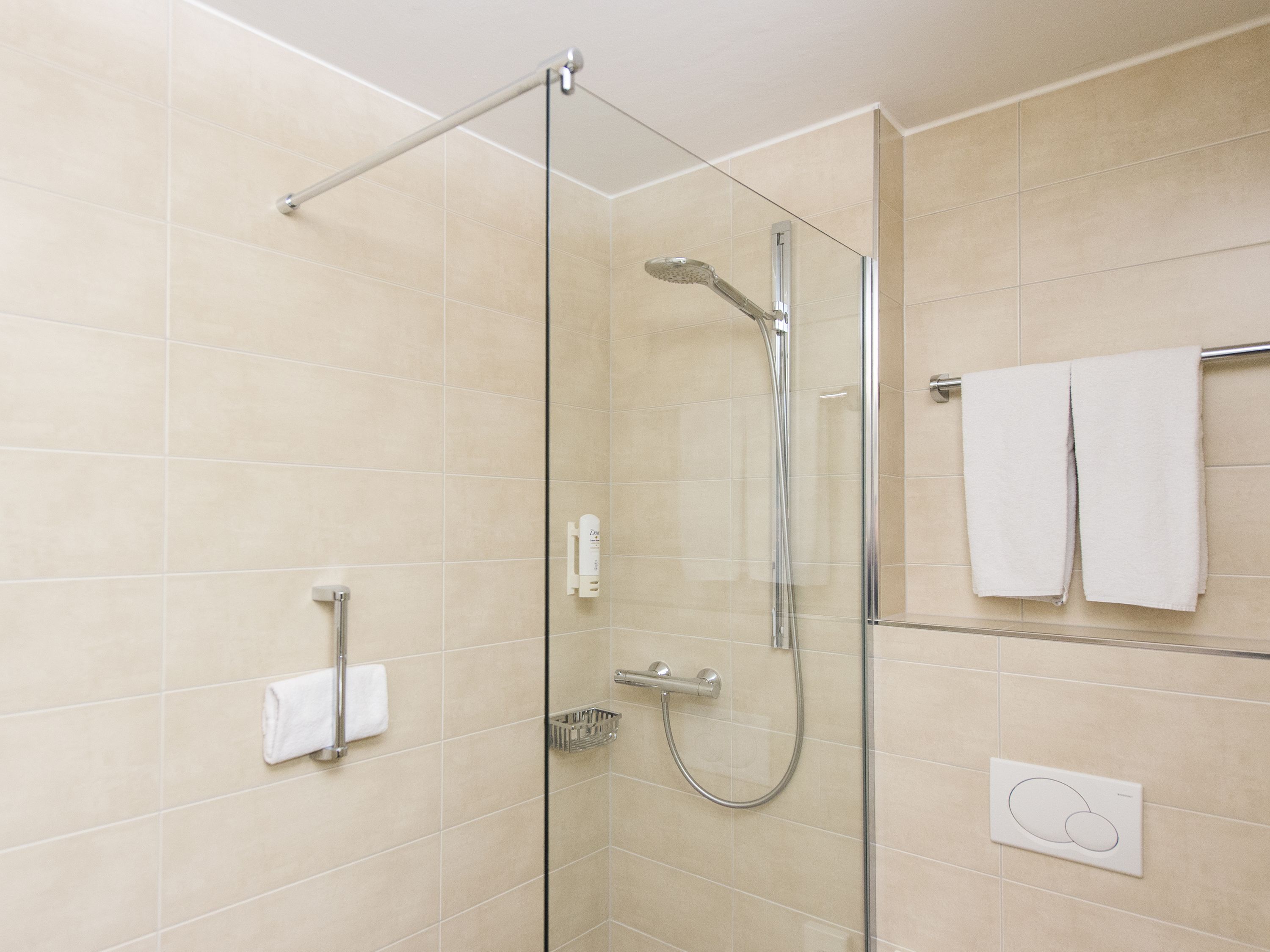 eco-friendly toiletries, hair dryer, towels