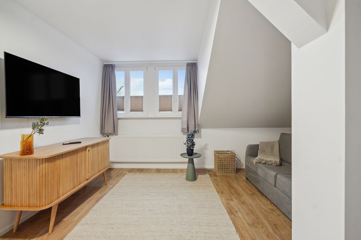 One-Bedroom Attic Suite | Woonruimte | Een flatscreentelevisie en een dvd-speler