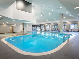 Indoor pool, open 10:00 AM to 10:00 PM, sun loungers