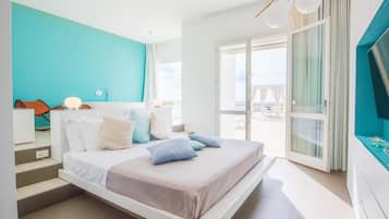 Deluxe Triple Room, Terrace, Sea View | Premium bedding, minibar, in-room safe, desk