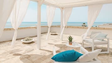 Deluxe Triple Room, Terrace, Sea View | Premium bedding, minibar, in-room safe, desk