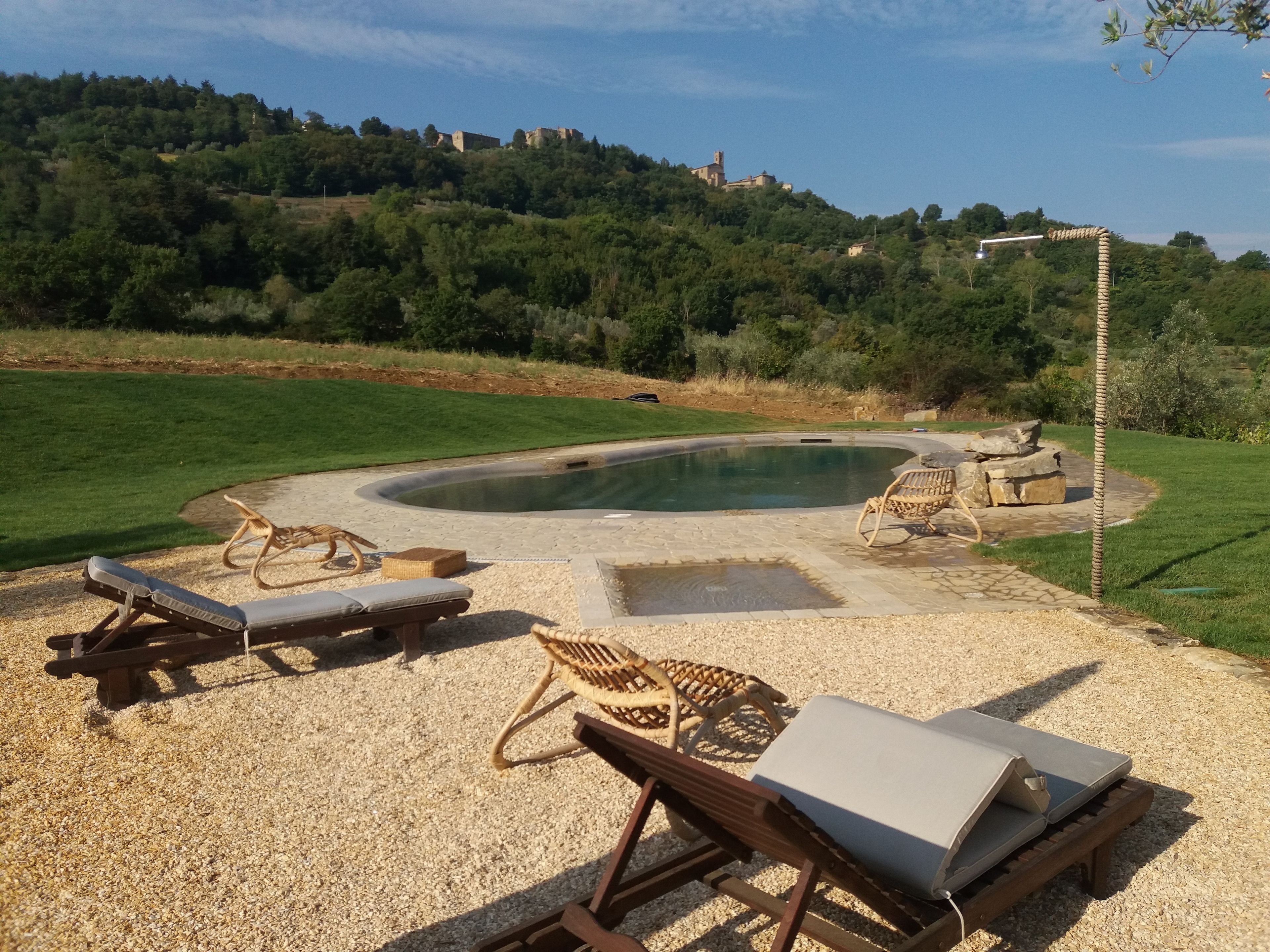 Alberca al aire libre, una alberca natural y camastros