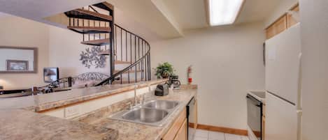 Studio Condo Plus Loft: 1 queen, 1 trundle bed & sofa sleeper | Private kitchen | Full-size fridge, microwave, oven, stovetop