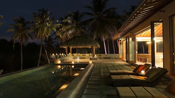 Outdoor pool, a waterfall pool
