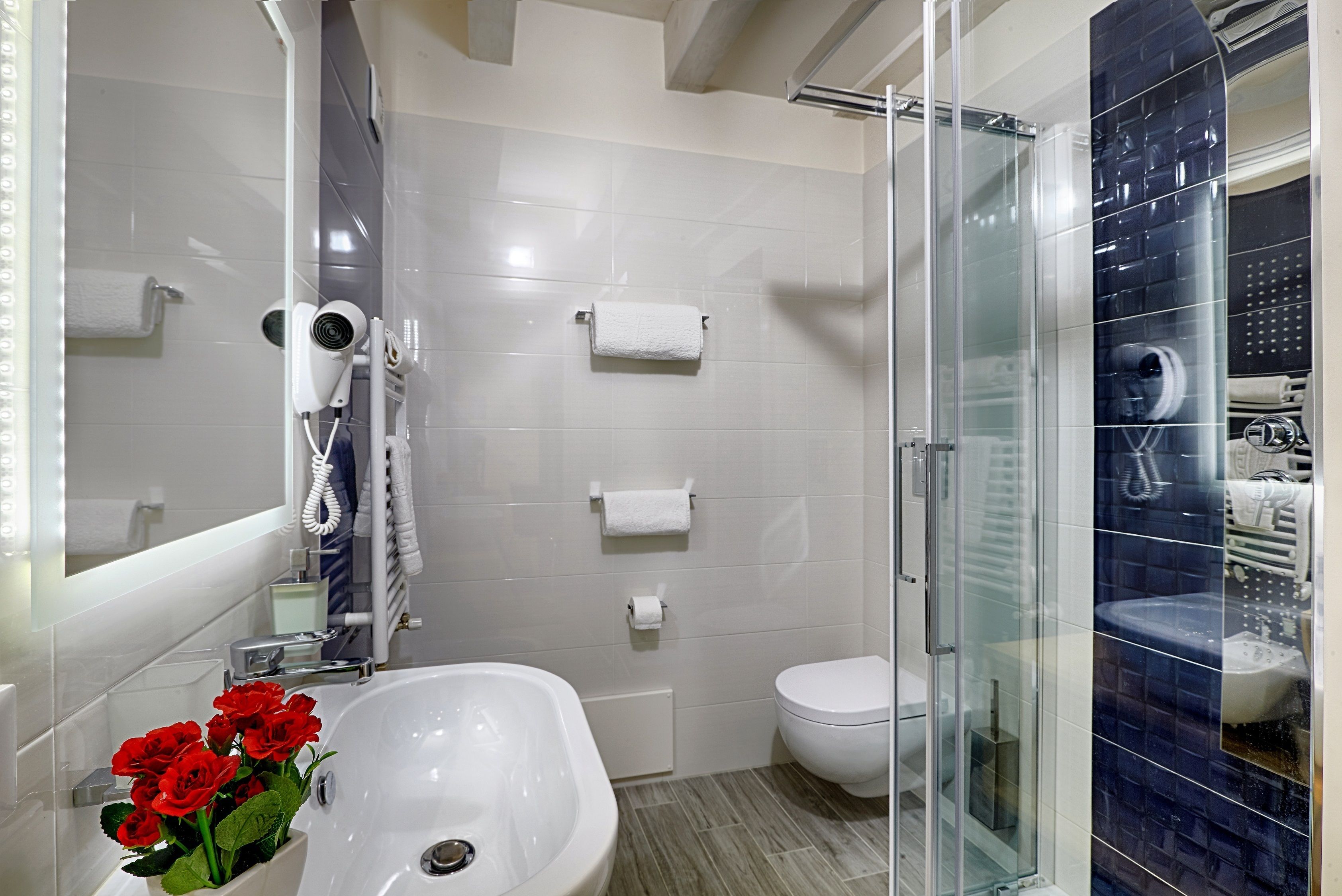 triple room | bathroom | shower, hair dryer, bidet, towels