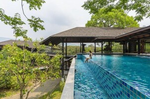 Indoor pool, outdoor pool, sun loungers