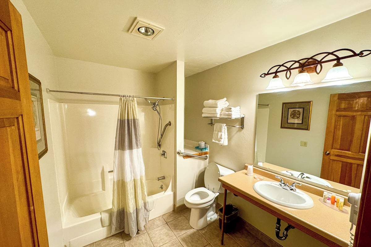 Basic Room, 1 King Bed, Accessible | Bathroom | Free toiletries, towels, soap, shampoo