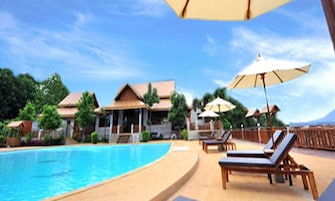 Outdoor pool, pool loungers
