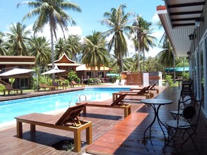 Outdoor pool, pool loungers