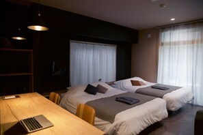 Double Room, 2 Double Beds, Mountain View | Individually decorated, blackout drapes, free WiFi, bed sheets - Nagasaki House Burabura - Hostel (Nagasaki)