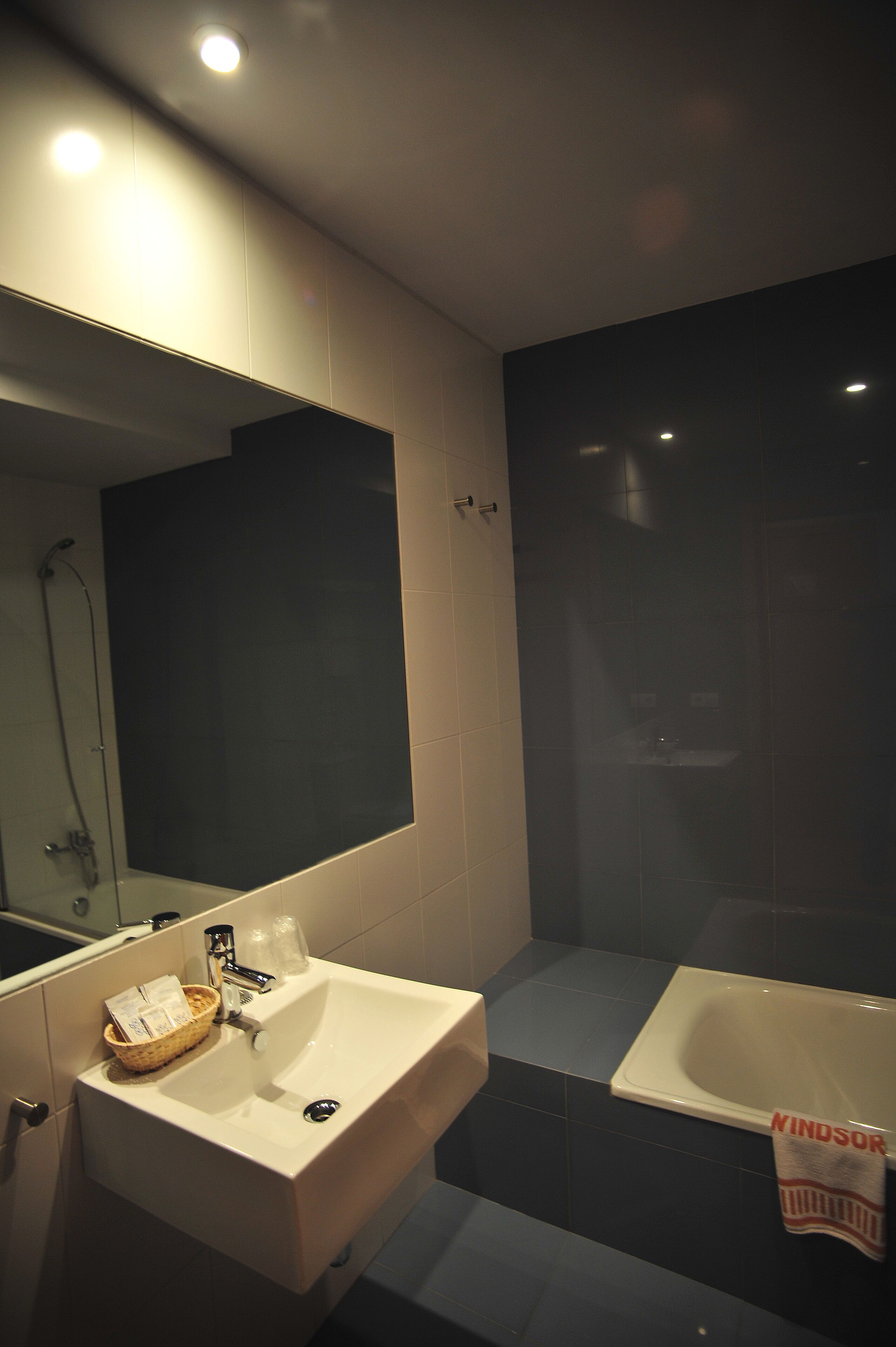 deep-soaking bathtub, free toiletries, hair dryer, towels