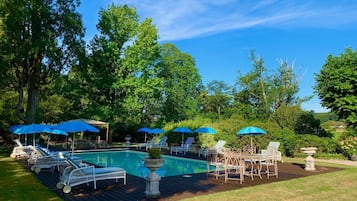 Indoor pool, outdoor pool, open 8:00 AM to 8:00 PM, pool loungers