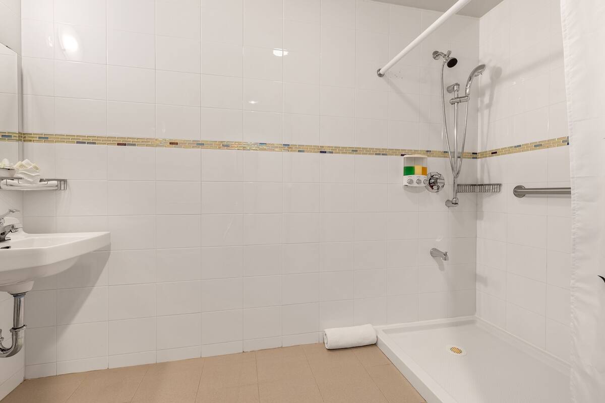 room, 1 queen bed | bathroom | shower, free toiletries, hair dryer, towels