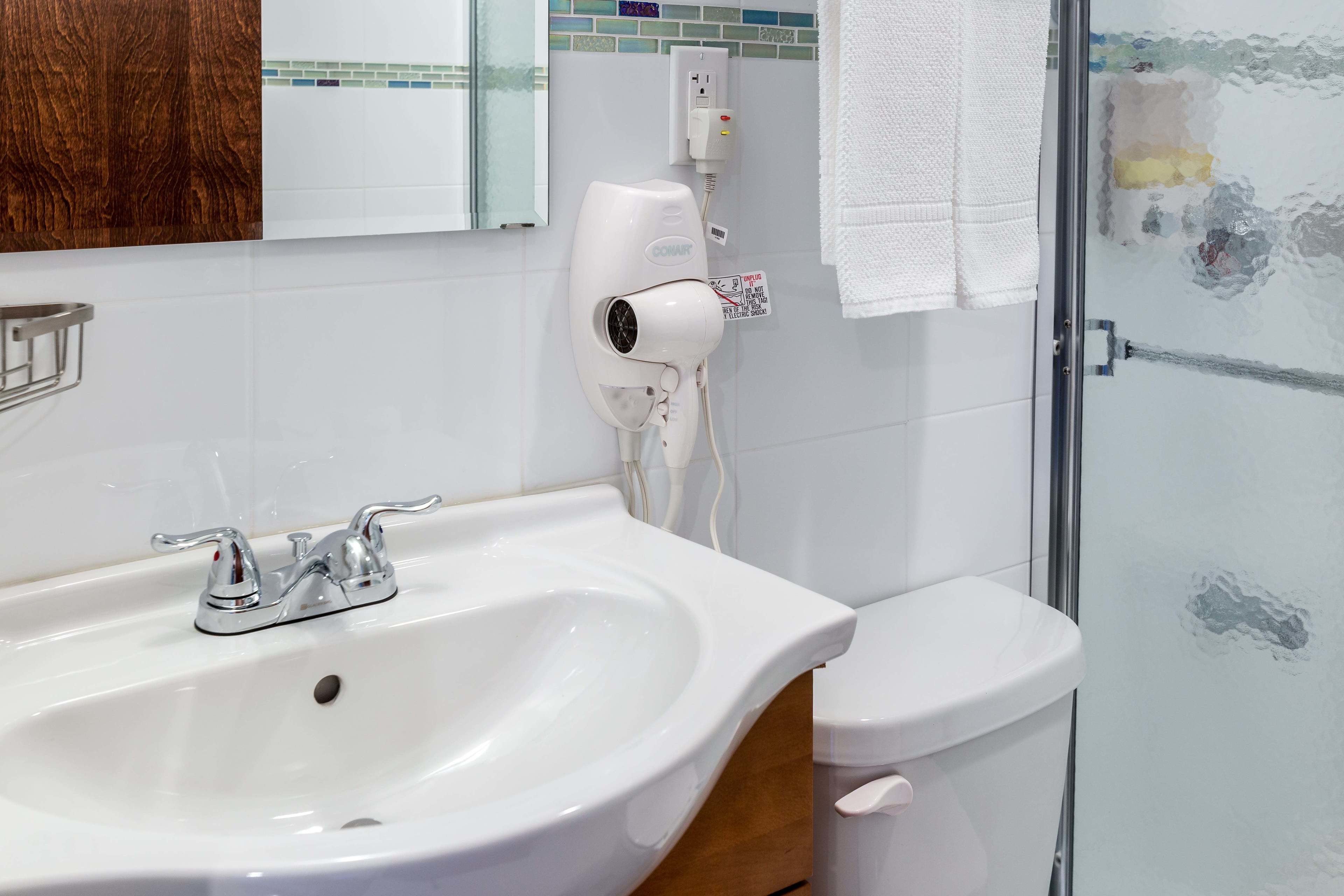 shower, free toiletries, hair dryer, towels