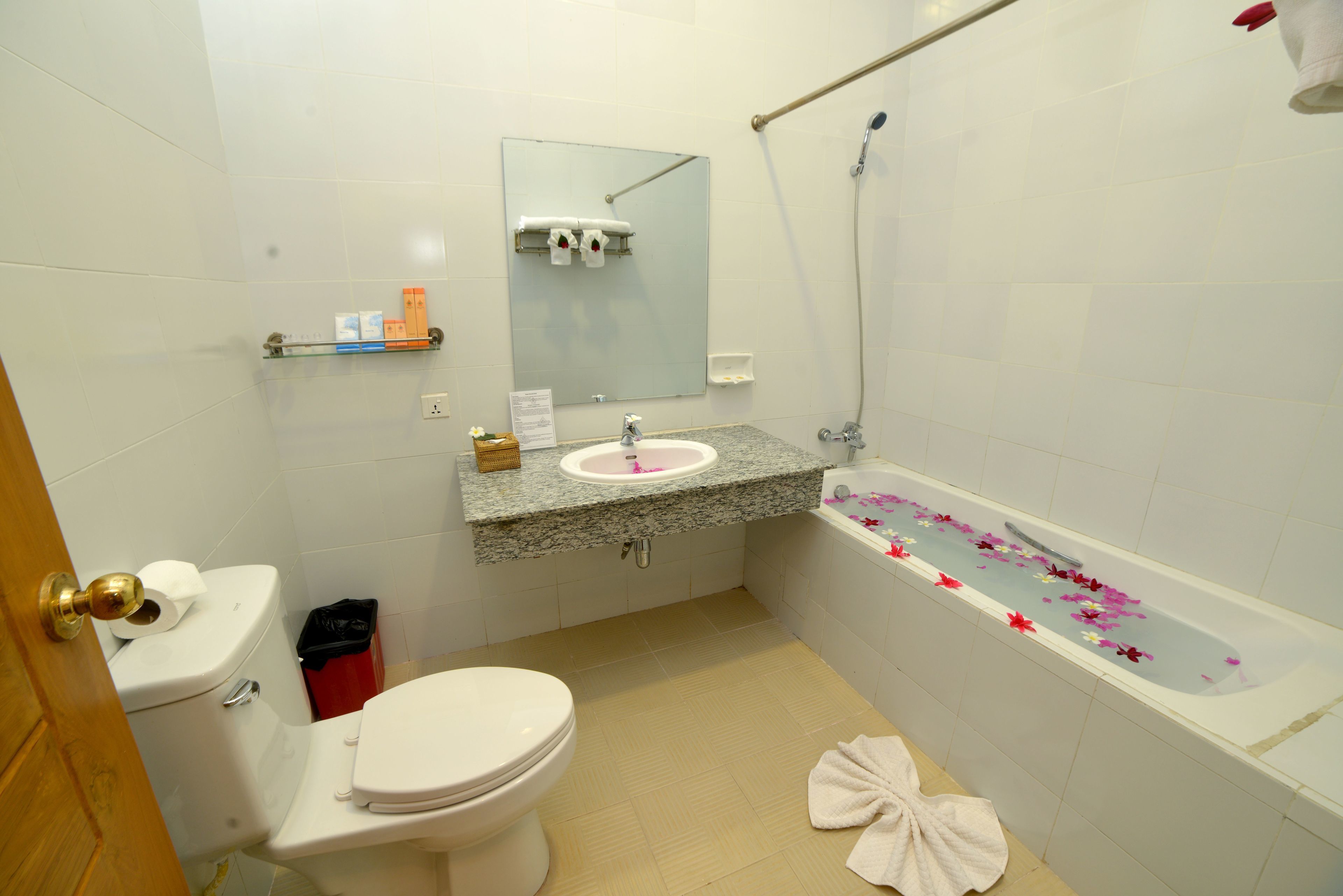 free toiletries, hair dryer, towels