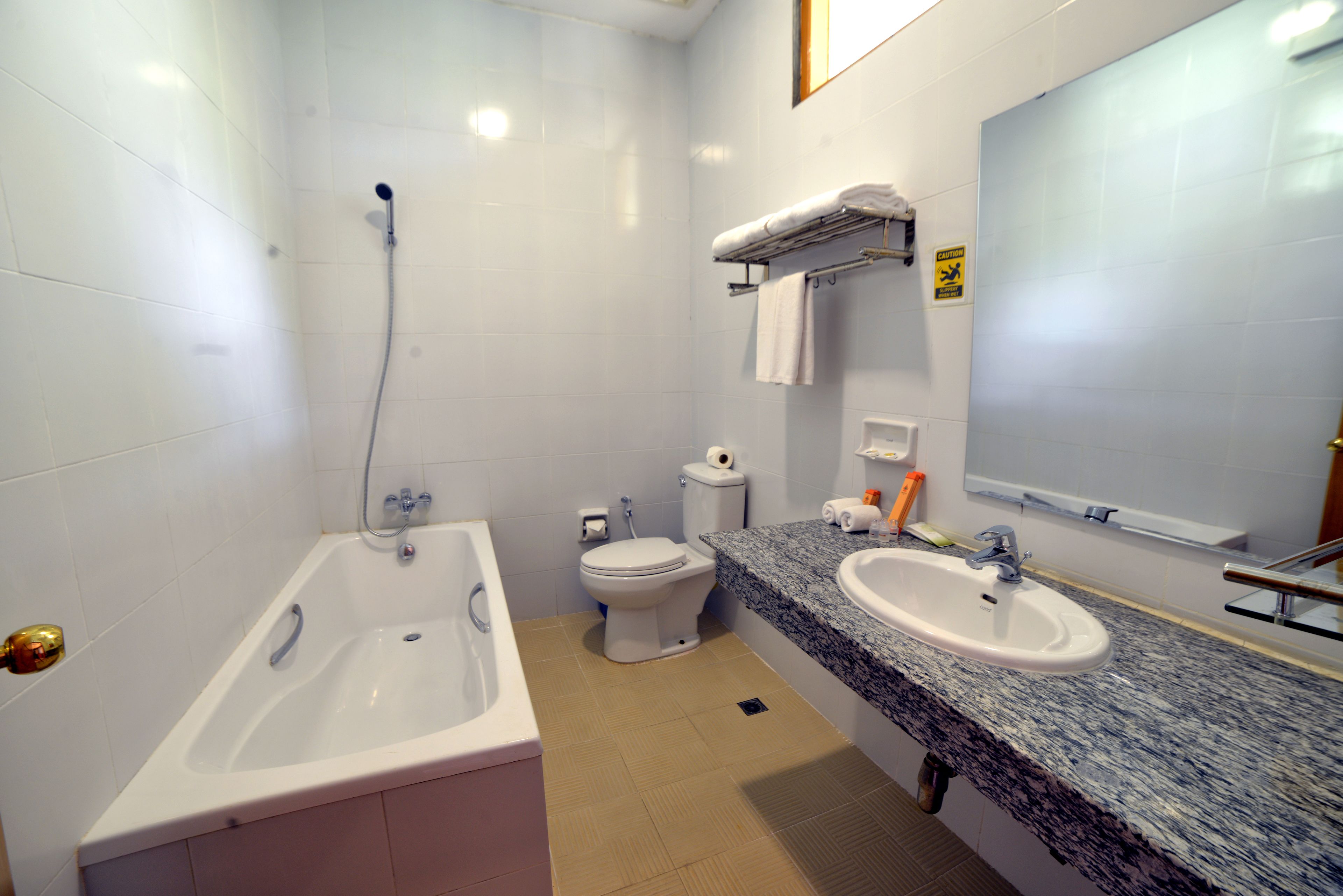 free toiletries, hair dryer, towels