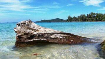 Private beach, sun loungers, beach umbrellas, beach bar