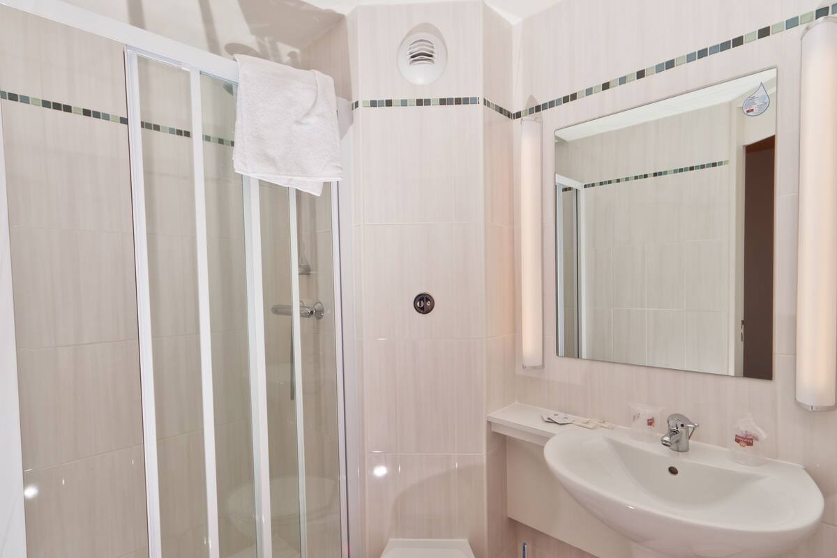 free toiletries, hair dryer, towels