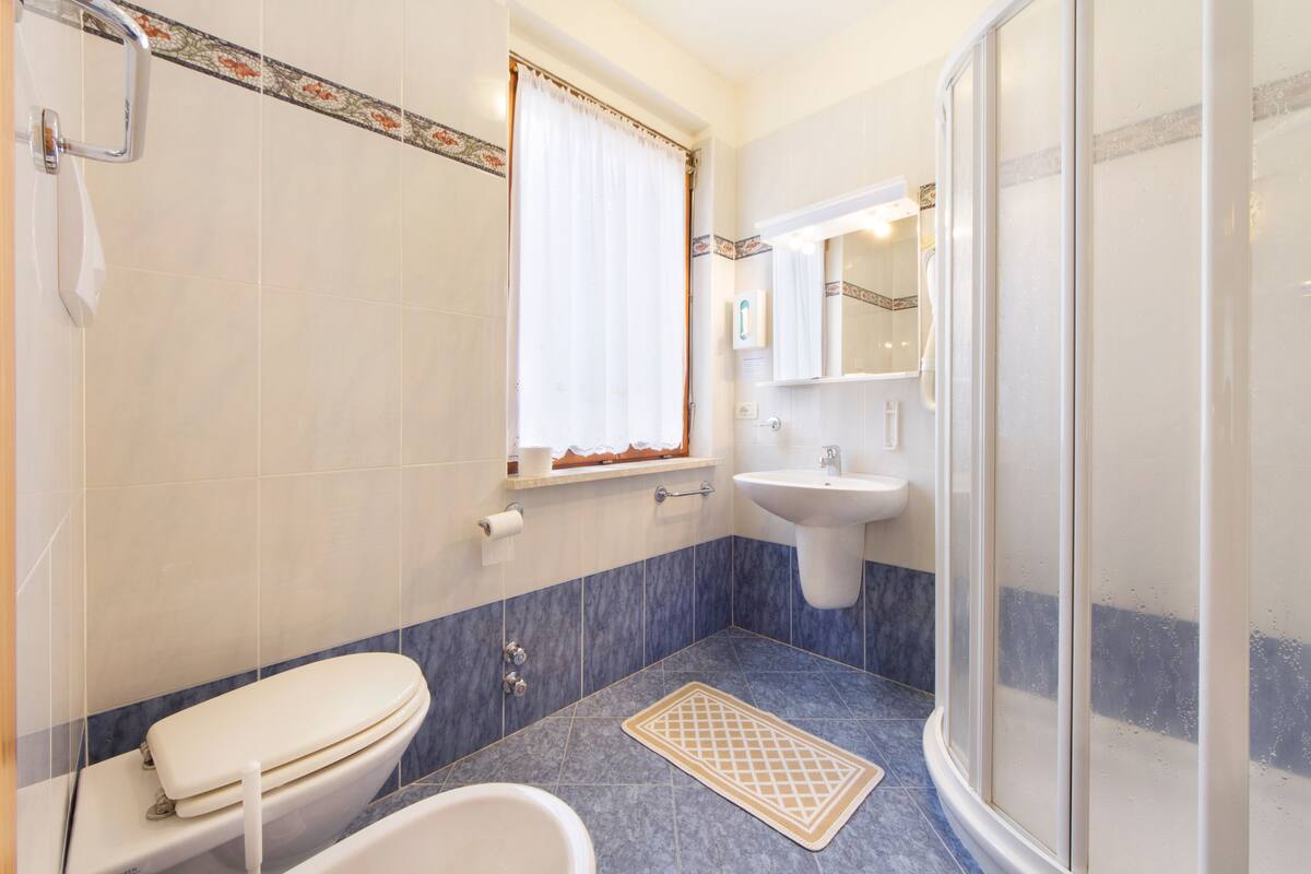 economy double room | bathroom | shower, free toiletries, hair dryer, towels