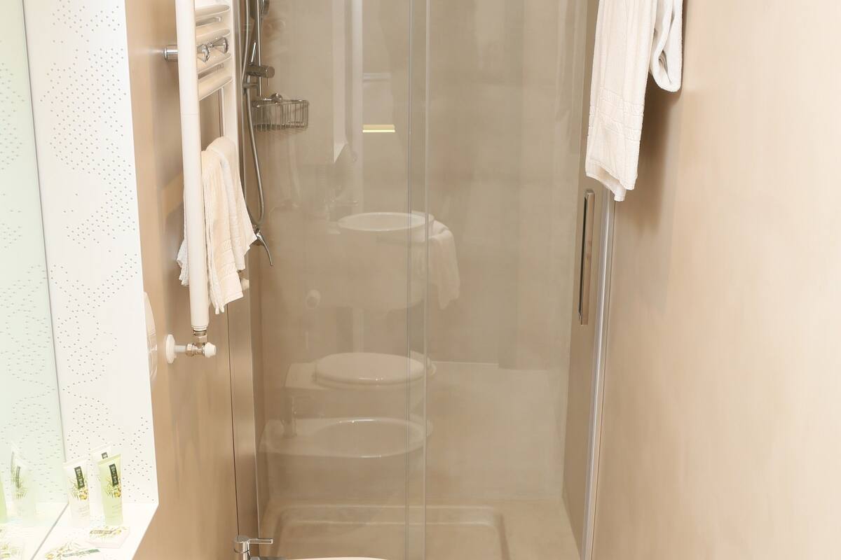 superior double room | bathroom | shower, free toiletries, hair dryer, bidet