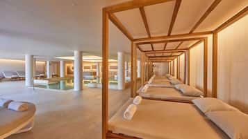 Salas de tratamiento para parejas, sauna y tina de hidromasaje