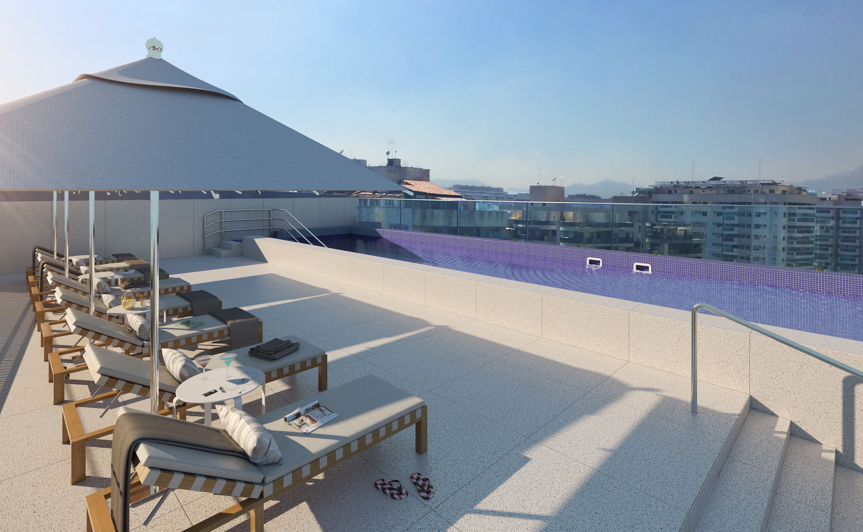 outdoor pool, pool umbrellas, pool loungers