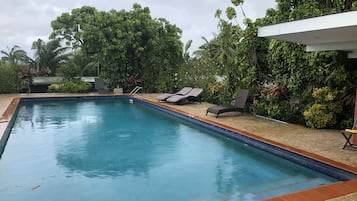 Outdoor pool, sun loungers