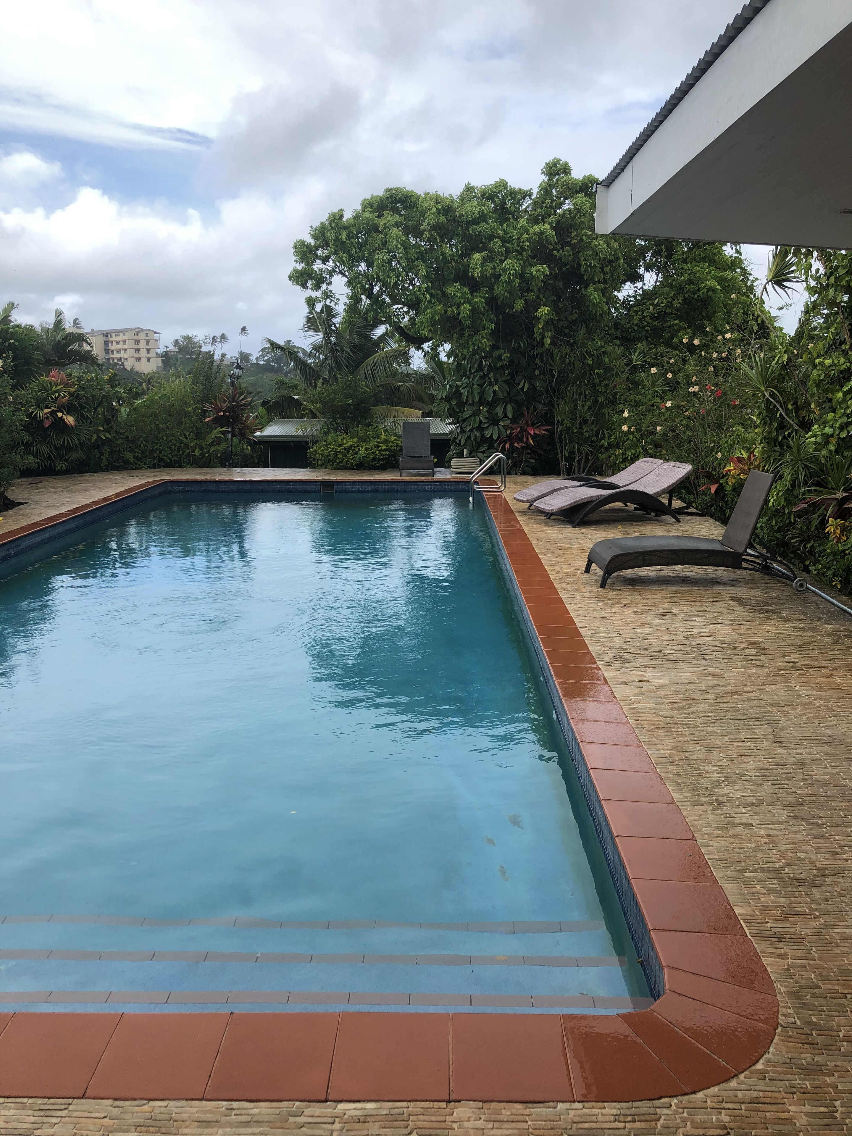 outdoor pool, pool loungers