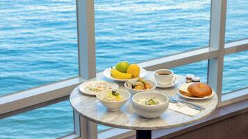 Breakfast, lunch, dinner served; sea views