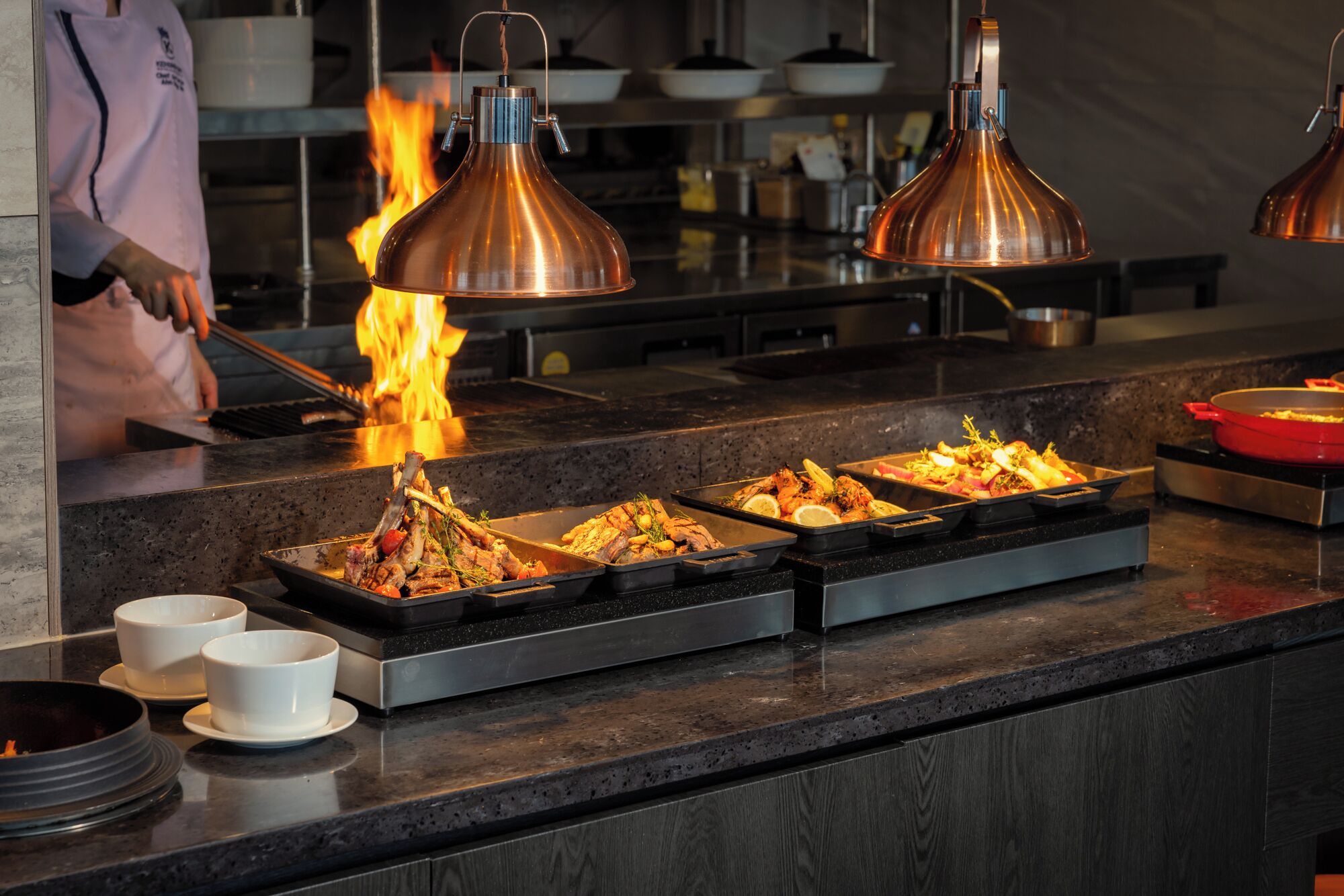 breakfast, lunch, dinner served; sea views