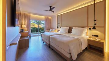 Double or Twin Room, Partial Sea View | Hypo-allergenic bedding, in-room safe, desk, iron/ironing board