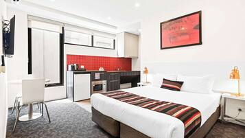 Studio, Accessible (Apartment) | Tempur-Pedic beds, desk, soundproofing, iron/ironing board