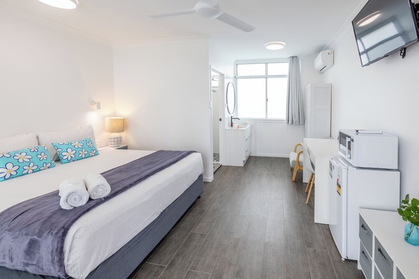 Desk, blackout drapes, iron/ironing board (on request), WiFi (free)