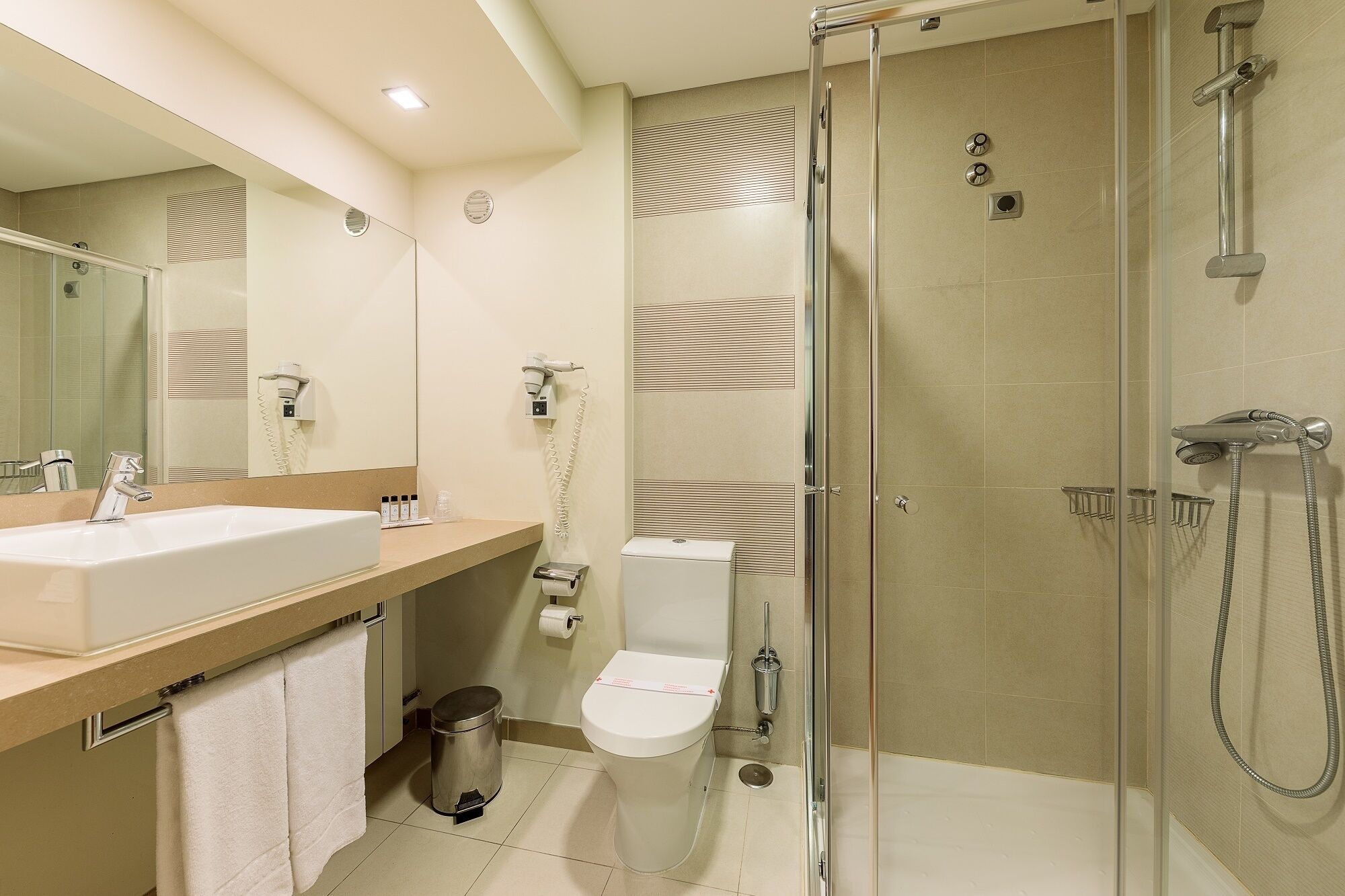 free toiletries, hair dryer, towels