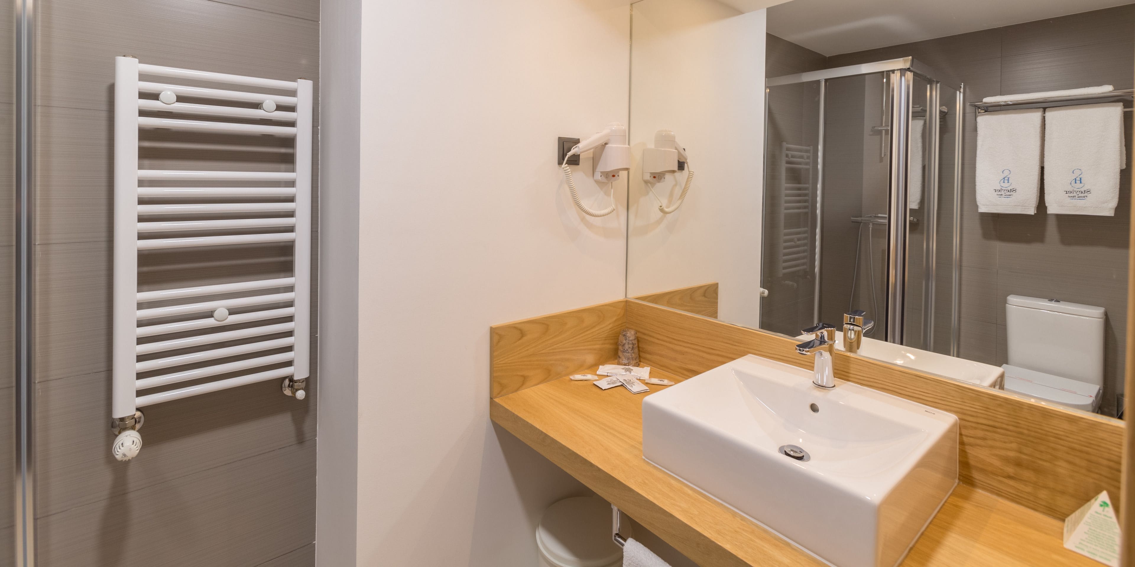 free toiletries, hair dryer, towels