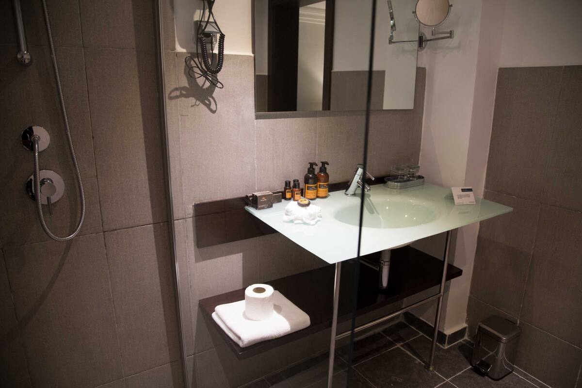 luxury double room | bathroom | shower, free toiletries, hair dryer, slippers