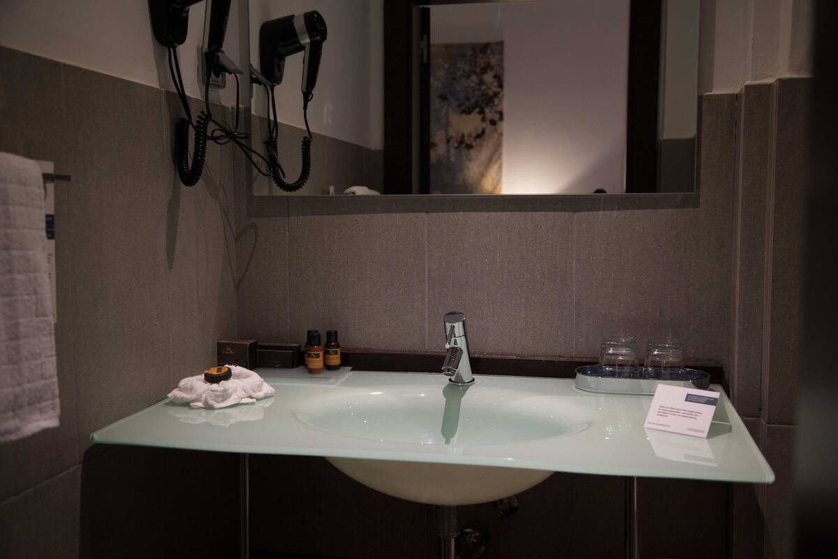 shower, free toiletries, hair dryer, slippers