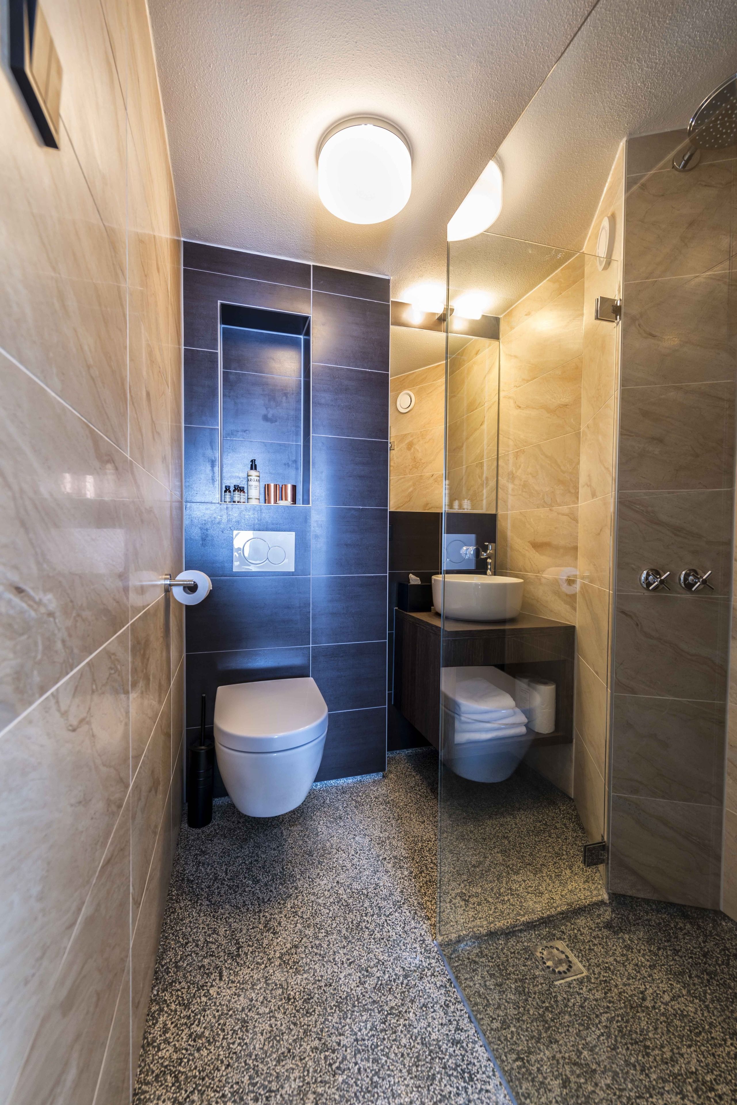 shower, free toiletries, hair dryer, towels