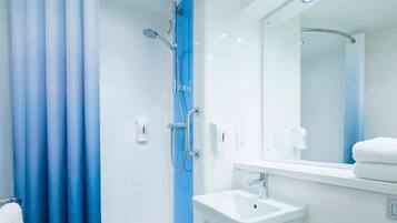 Shower, free toiletries, hair dryer