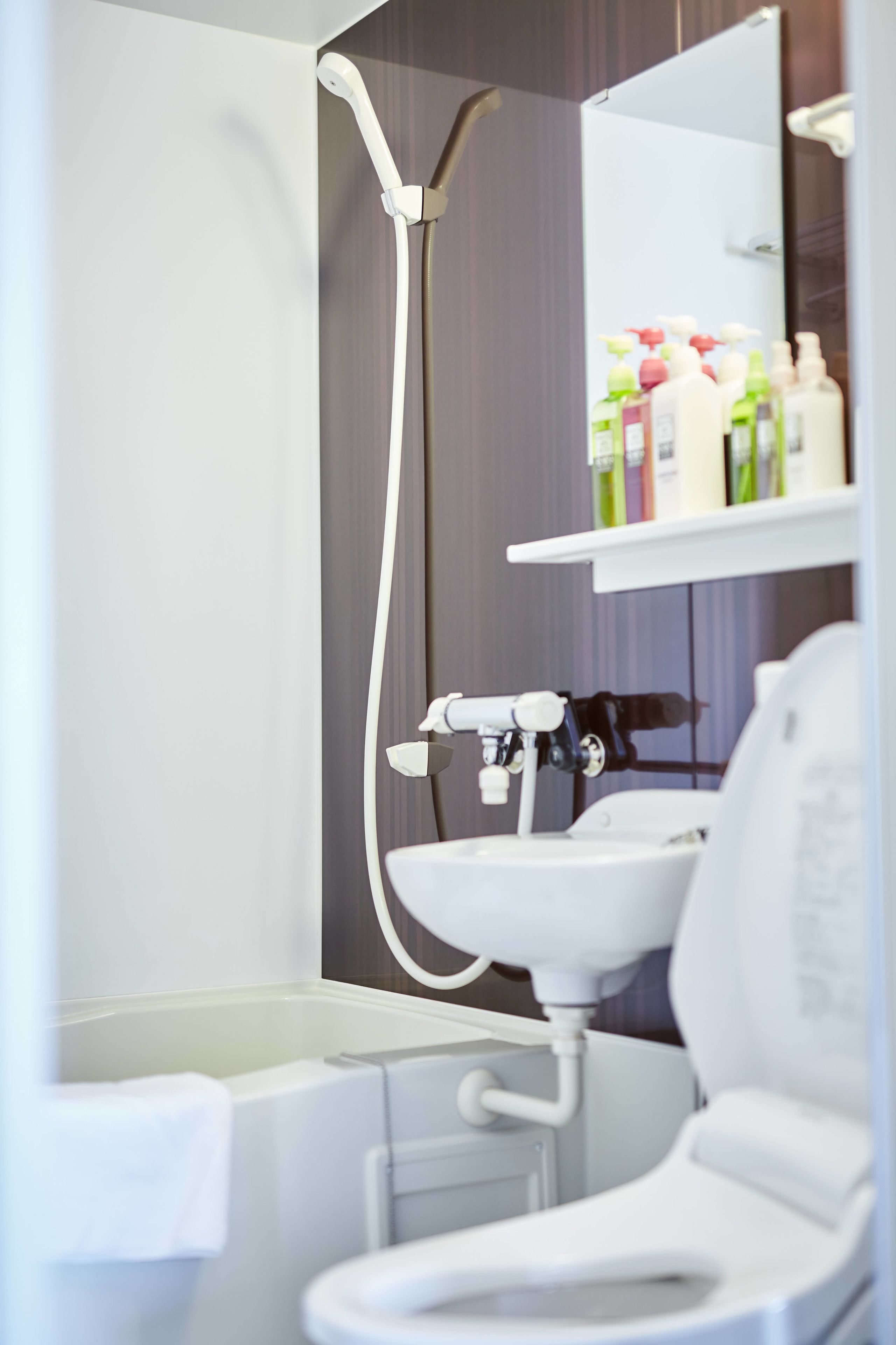 combined shower/bathtub, deep-soaking bathtub, free toiletries