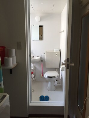 Dormitorio compartido, solo para hombres | Baño | Regadera, secadora de cabello, toallas 