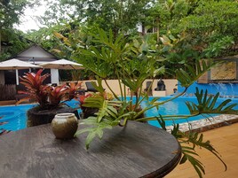 Outdoor pool, sun loungers