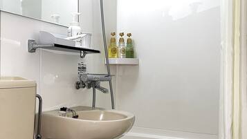 Combined shower/tub, hair dryer, slippers, electronic bidet