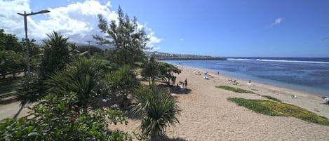On the beach, white sand, snorkelling