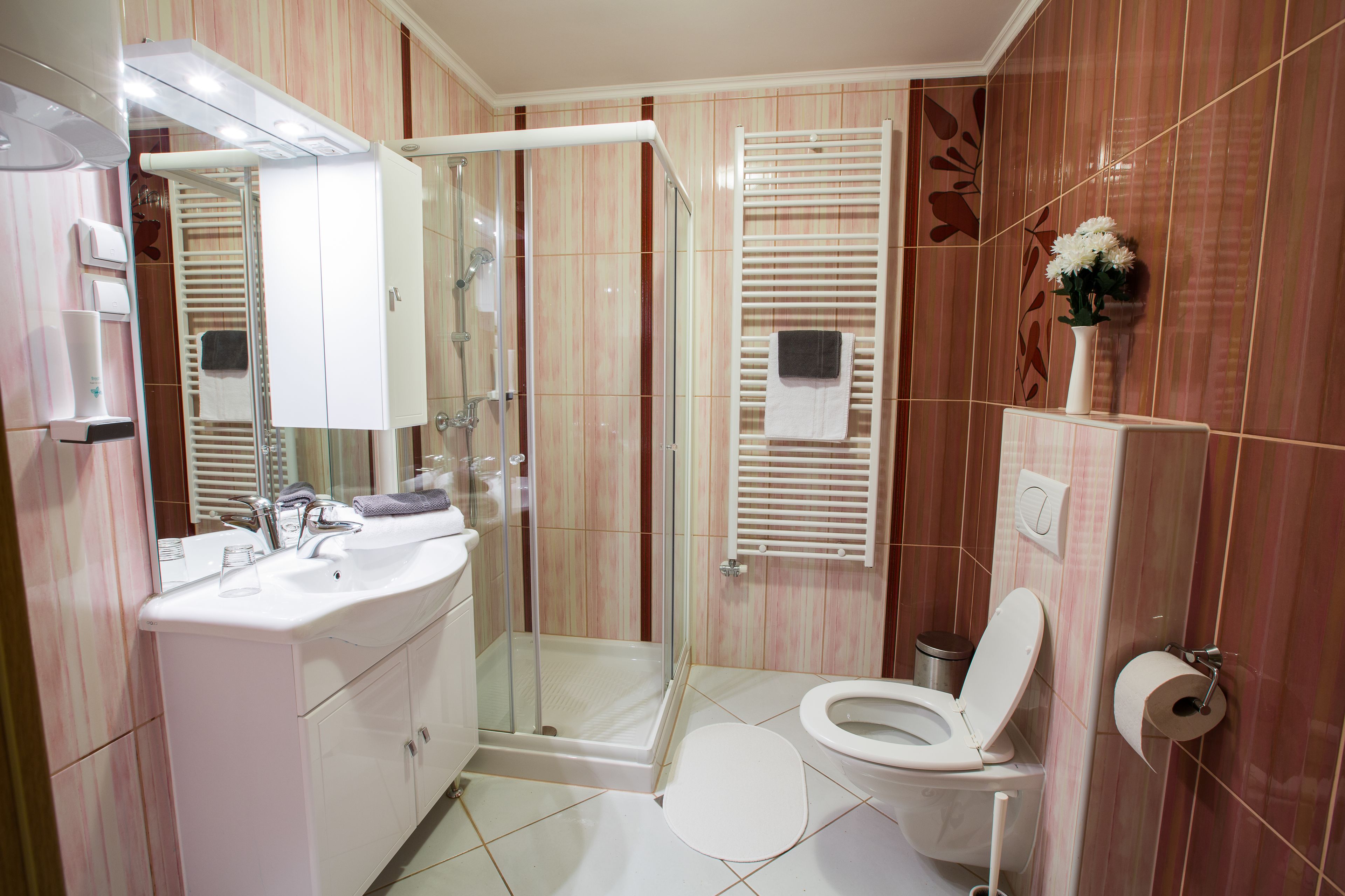 Chuveiro/banheira combinados, secador de cabelo, toalhas de banho 