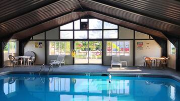 Indoor pool, open 2:00 PM to 9:30 PM, sun loungers