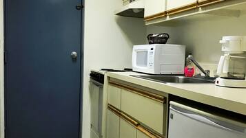 Fridge, microwave, coffee/tea maker