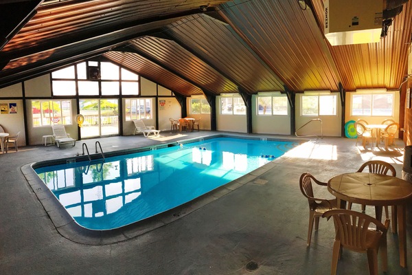 Indoor pool, open 2:00 PM to 9:30 PM, sun loungers