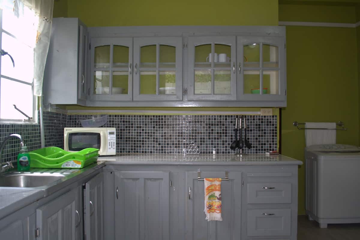 Tobago Apartment | Private kitchen | Fridge, microwave, stovetop